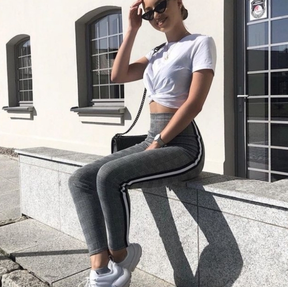 Fashion Nova Pants - Sale🥳Grey side stripe plaid leggings Trouses